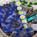 অভিজাত রয়্যাল ব্লু কাতান শাড়ি কম্বো সেট - Image 2