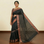 ব্ল্যাক স্ট্রাইপ ক্লাসিক শাড়ির কম্বো সেট - Image 3